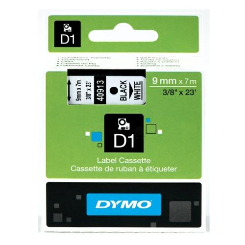 Dymo Etiketter sort på hvid (40913 / S0720680), 9mm, lamineret