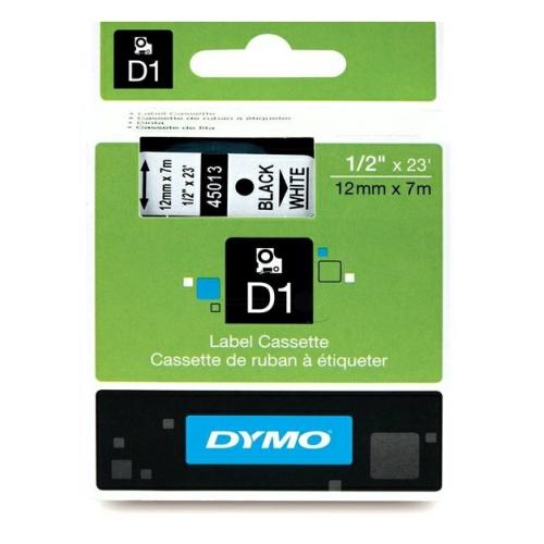 Dymo Etiketter sort på hvid (45013 / S0720530), 12mm, lamineret