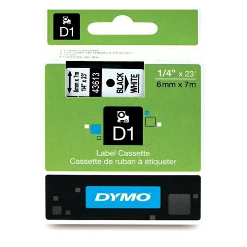 Dymo Etiketter sort på hvid (43613 / S0720780), 6mm, lamineret