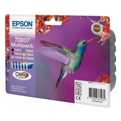 Epson Blækpatron sort / cyan / magenta / gul / cyanfoto / magenta foto (C13T08074011 / T0807) (multipack)