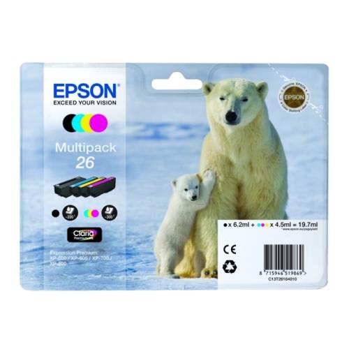 Epson Blækpatron sort / cyan / magenta / gul (C13T26164010 / 26) (multipack)