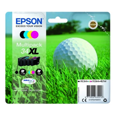 Epson Blækpatron sort / cyan / magenta / gul (C13T34764010 / 34XL) (multipack, høj kapacitet)