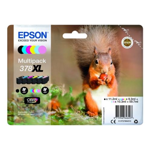 Epson Blækpatron sort / cyan / magenta / gul / cyanfoto / magenta foto (C13T37984010 / 378XL) (multipack, høj kapacitet)