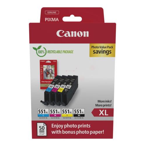 Canon Blækpatron / Fotopapir Blækpatroner / Fotopapirer sort / cyan / magenta / gul (6443B006 / CLI551XL) (multipack, høj kapacitet)