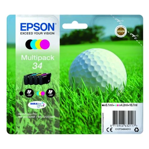 Epson Blækpatron sort / cyan / magenta / gul (C13T34664010 / 34) (multipack)