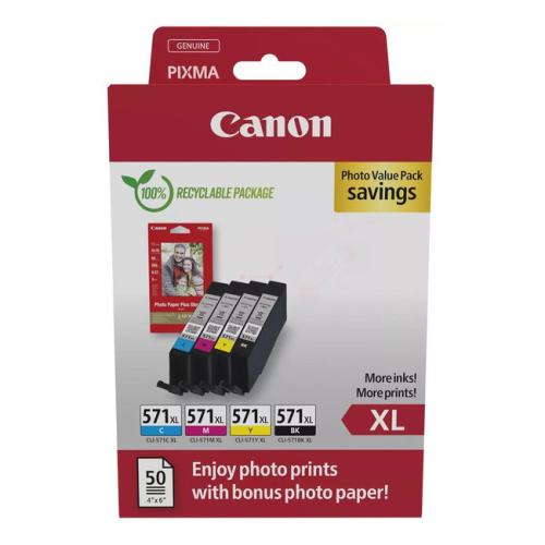 Canon Blækpatron / Fotopapir Blækpatroner / Fotopapirer sort / cyan / magenta / gul (0332C005 / CLI571XL) (multipack, høj kapacitet)