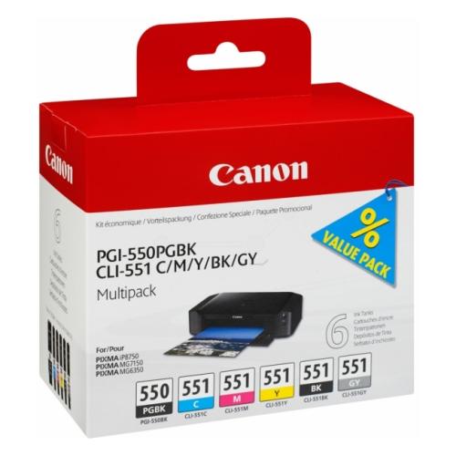 Canon Blækpatron sort / cyan / magenta / gul / grå (6496B005 / PGI550CLI551) (multipack)