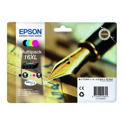 Epson Blækpatron sort / cyan / magenta / gul (C13T16364012 / 16XL) (multipack, høj kapacitet)