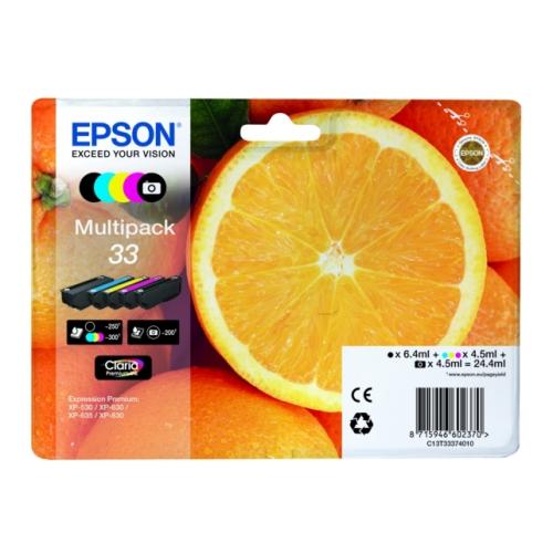 Epson Blækpatron sort / sort foto / cyan / magenta / gul (C13T33374011 / 33) (multipack)