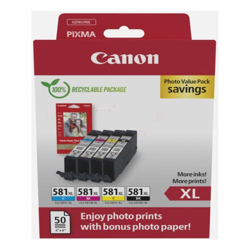 Canon Blækpatron / Fotopapir Blækpatroner / Fotopapirer sort / cyan / magenta / gul (2052C006 / CLI581XL) (multipack, høj kapacitet)