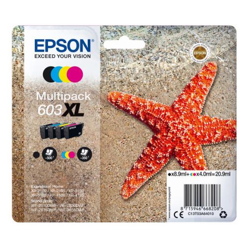 Epson Blækpatron sort / cyan / magenta / gul (C13T03A64010 / 603XL) (multipack, høj kapacitet)